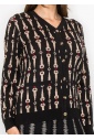 Black Cardigan with Bold Geometric Print