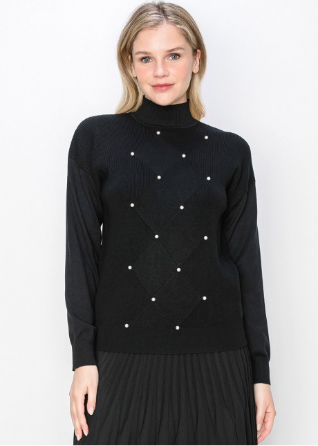 Pearl Accent Black Knit Sweater