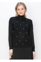 Pearl Accent Black Knit Sweater