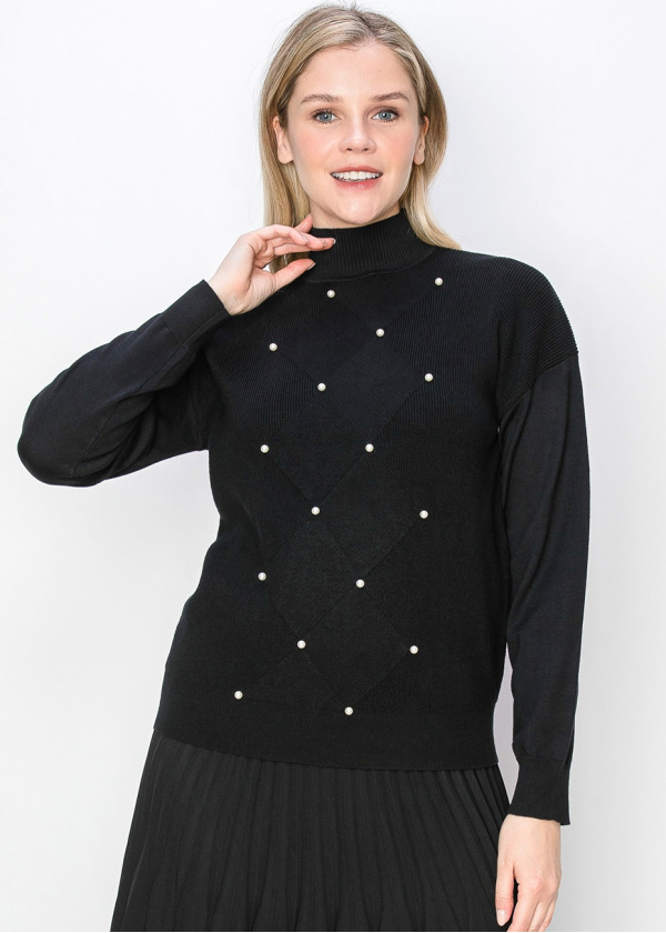 Pearl Accent Black Knit Sweater
