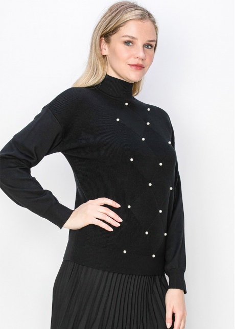 Pearl Accent Black Knit Sweater
