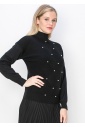 Pearl Accent Black Knit Sweater