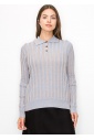 Blue Striped Knit Polo Sweater