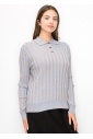 Blue Striped Knit Polo Sweater