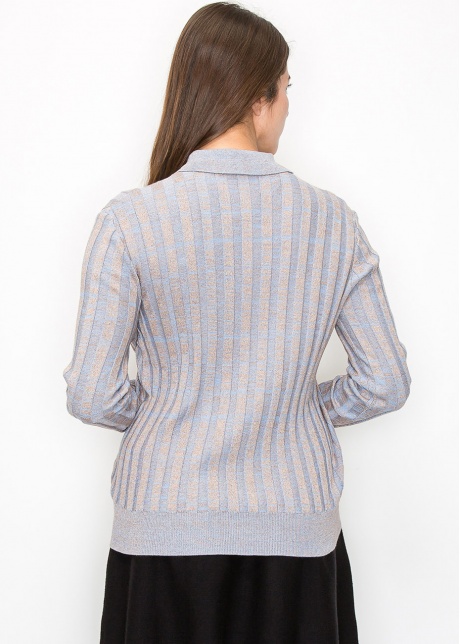 Blue Striped Knit Polo Sweater