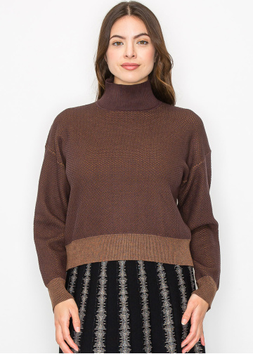 Textured Brown High Neck Sweater