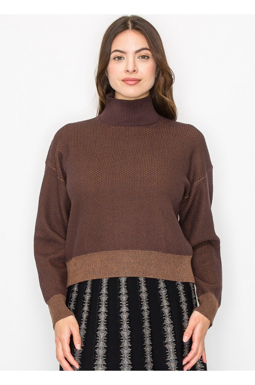 Textured Brown High Neck Sweater