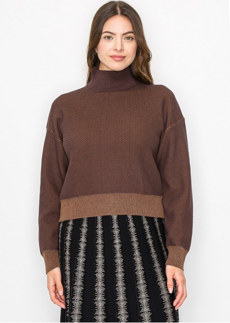 Textured Brown High Neck Sweater