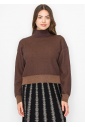 Textured Brown High Neck Sweater