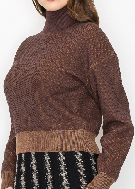 Textured Brown High Neck Sweater