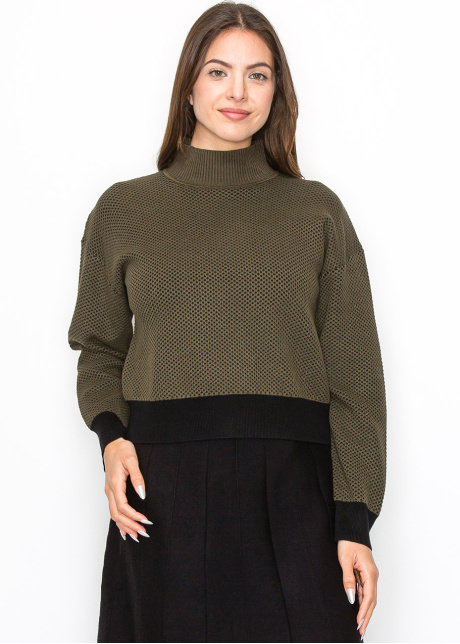 Olive High-Neck Knit Sweater