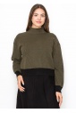 Olive High-Neck Knit Sweater