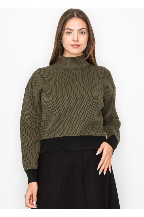 Olive High-Neck Knit Sweater