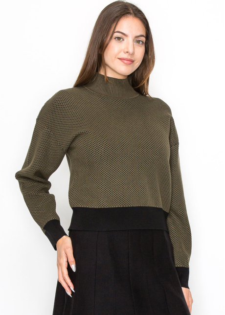 Olive High-Neck Knit Sweater