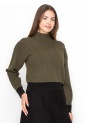 Olive High-Neck Knit Sweater