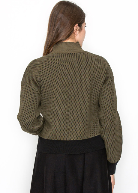 Olive High-Neck Knit Sweater