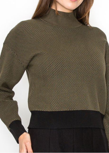 Olive High-Neck Knit Sweater