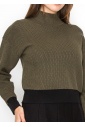 Olive High-Neck Knit Sweater