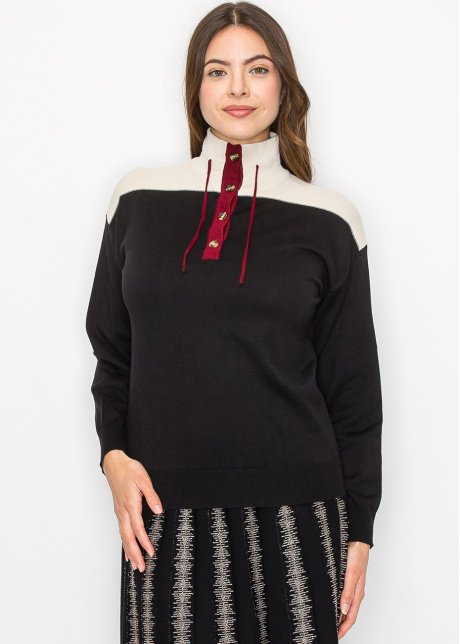 Colorblock Mock Neck Sweater