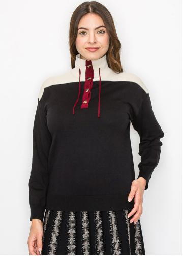 Colorblock Mock Neck Sweater