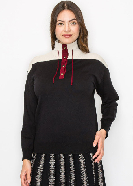 Colorblock Mock Neck Sweater
