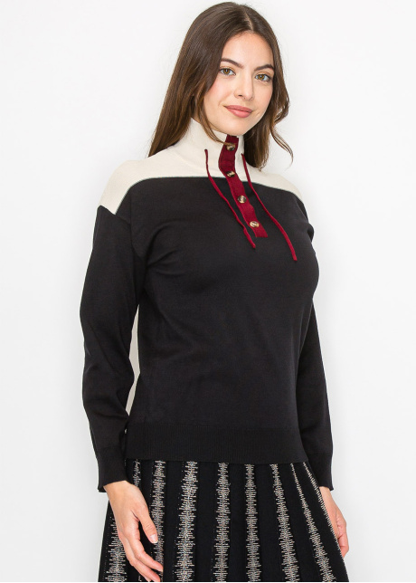 Colorblock Mock Neck Sweater