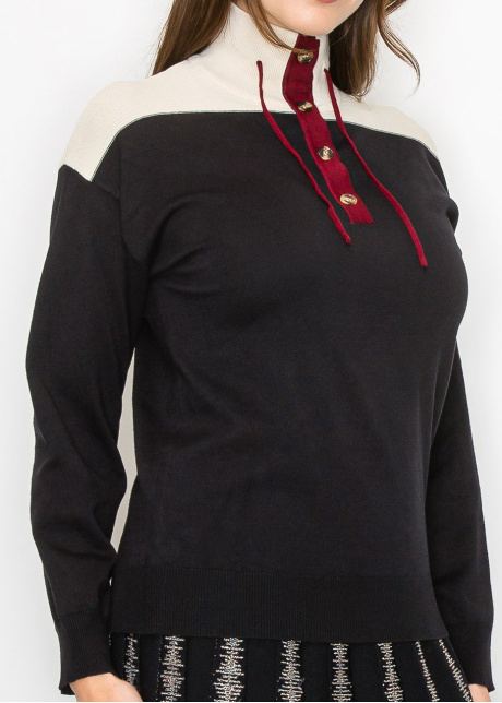 Colorblock Mock Neck Sweater