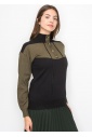 High-Neck Olive Panel Sweater