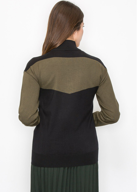 High-Neck Olive Panel Sweater