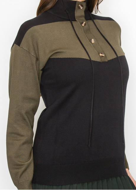 High-Neck Olive Panel Sweater