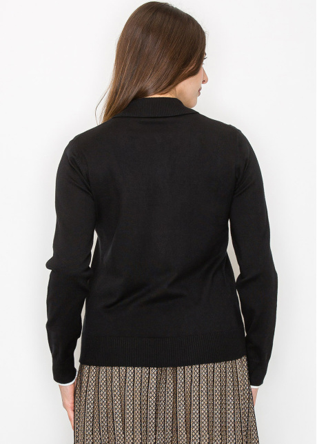 Black Buttoned Cardigan with Floral Accents