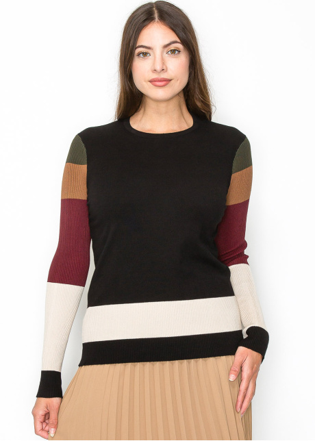 Multicolor Sleeve Crewneck Top