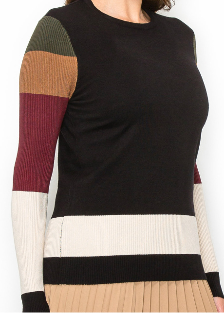 Multicolor Sleeve Crewneck Top