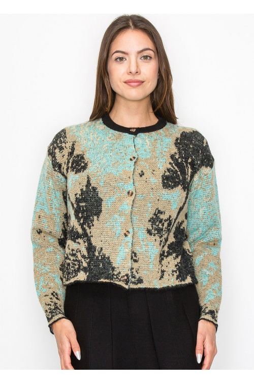 Abstract Nature Buttoned Cardigan