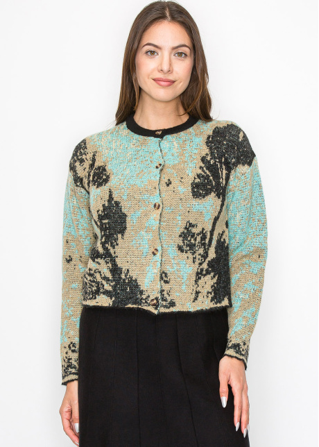 Abstract Nature Buttoned Cardigan