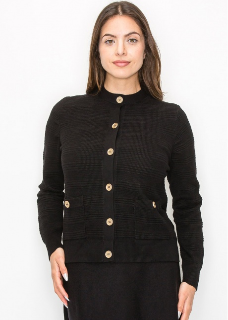 Buttoned Black Knit Cardigan with Pockets