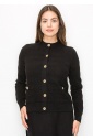 Buttoned Black Knit Cardigan with Pockets