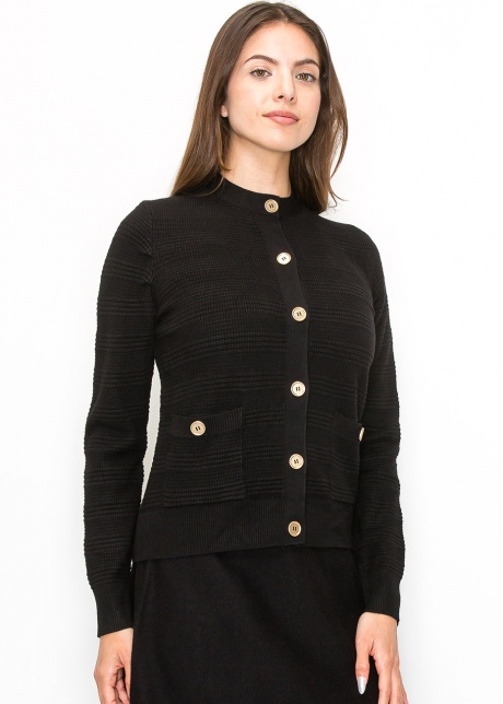 Buttoned Black Knit Cardigan with Pockets