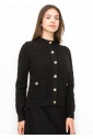 Buttoned Black Knit Cardigan with Pockets