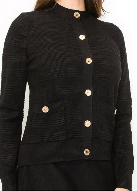 Buttoned Black Knit Cardigan with Pockets