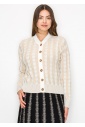 Beige Cable Knit Stripe Cardigan