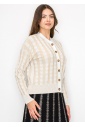 Beige Cable Knit Stripe Cardigan