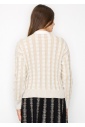 Beige Cable Knit Stripe Cardigan