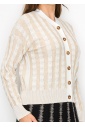 Beige Cable Knit Stripe Cardigan