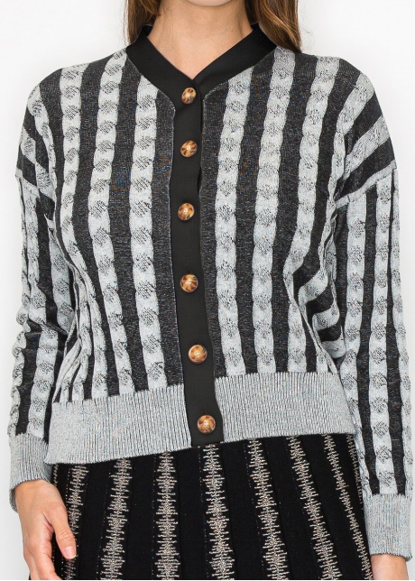 Black and Grey Buttoned Cardigan