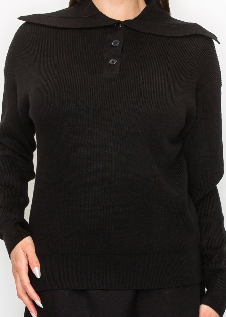 Ribbed Knit Sweater with Statement Collar