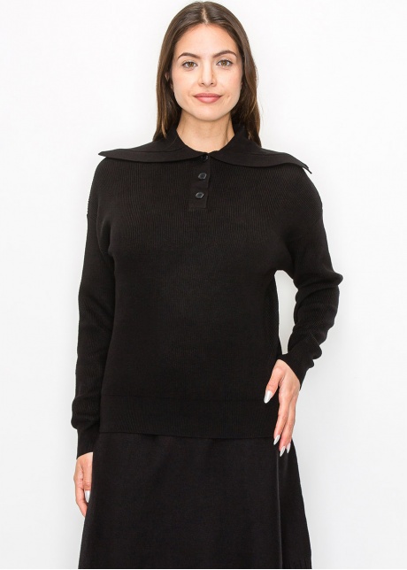 Ribbed Knit Sweater with Statement Collar