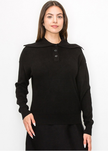Ribbed Knit Sweater with Statement Collar