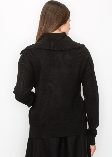 Ribbed Knit Sweater with Statement Collar