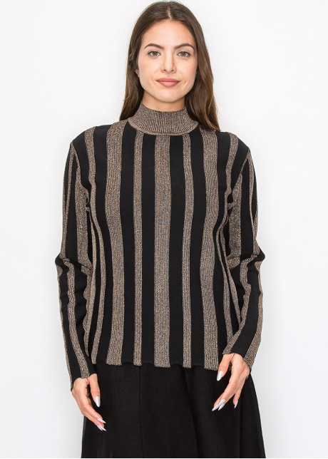 Metallic Stripe Mock Neck Top